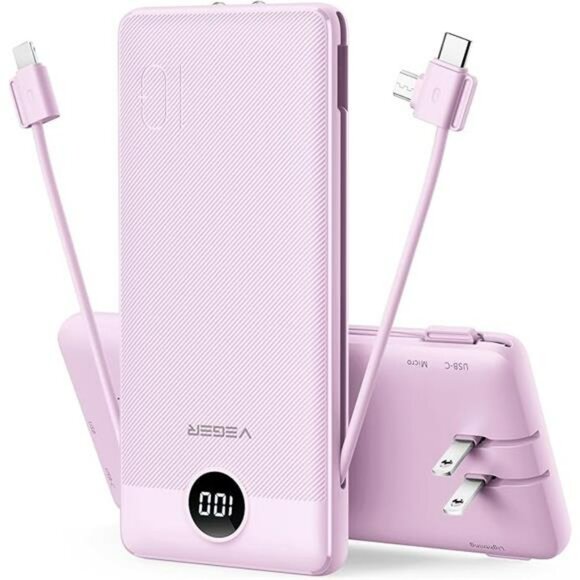 Slim 10000mah Portable Charger Built In Cables Wall Plug Fast Charging Power Ban - Picture 7 of 7